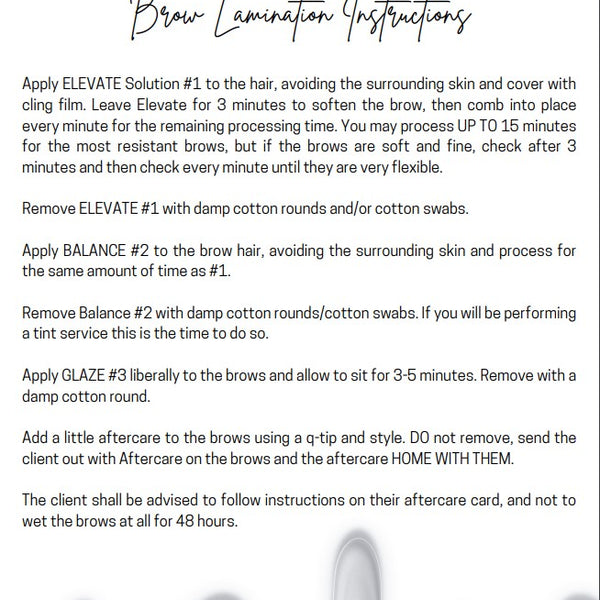 MicroArtistry Brow Lamination Instruction Sheet